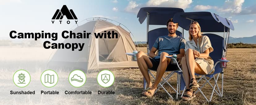 VTOY Portable Camping Chair with Canopy - Folding Chair with Canopy, Durable 600D Oxford Canopy Chair for Camping, Beach, Picnics, Fishing & Sports