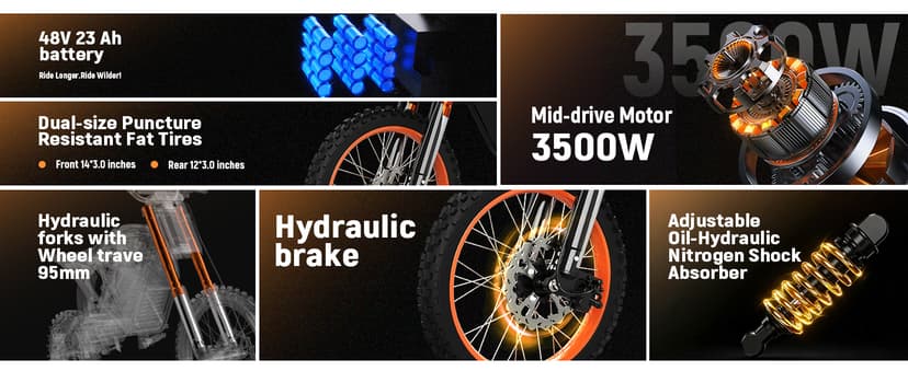 ESKUTE Electric Dirt Bike for Teens Adults, Mid-Drive Motor 3500W Peak, Electric Motorcycle 48V23Ah Battery, 53-Mile Range, 38mph, Hydraulic Nitrogen Dual Shock Absorbers