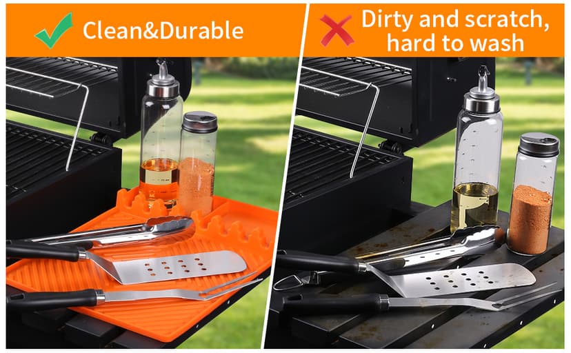 Silicone Griddle Tools Mat for Blackstone Weber Traeger Pit Boss - Side Shelf Spatula Mat with Drip Pad - Flat Top Grill Smoker Accessories for BBQ, Kitchen, Cooking, Countertop(Orange)