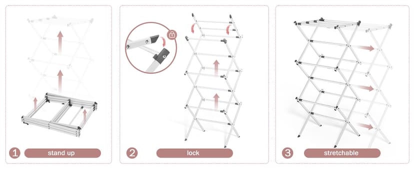APEXCHASER Clothes Drying Rack Folding - 3 Tier Laundry Drying Rack for Clothes, Expandable Metal Clothing Dryer, Collapsible Towel Rack, Air Drying Rack, White
