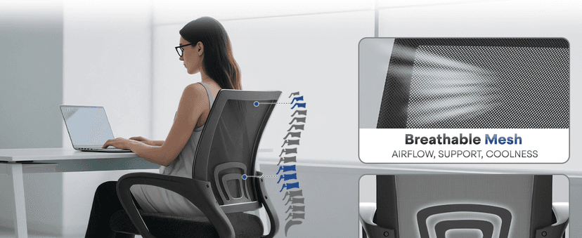 Ergonomic Office Chair - 330Lbs, Breathable Mesh Computer Desk Chair with Lumbar Support & Armrest, Rolling Swivel Adjustable Tilt Lock for Home Office/Gaming, Bedroom Study