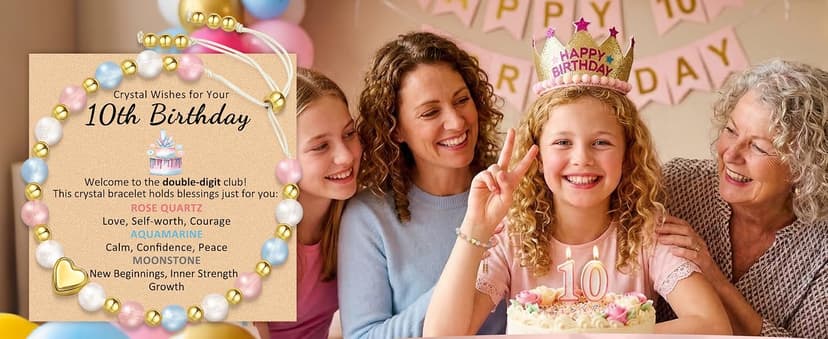 Natural Healing Crystal Bracelets, Aquamarine Moonstone Rose/Clear Quartz Adjustable Beaded Bracelet, Gifts For Teen Girls Sereney Birthday Gifts for Girls, 9-18 Year Old Birthday Crystal Bracelets B0GS1K1FNR
