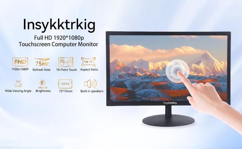 Touchscreen Monitor 21.5" FHD 1080P Multi-Touch Screen HDMI VGA Type-B Dual Speakers,75Hz,VESA,Brightness 300cd/m²,Tilt Adjust,PC Office Laptop Business Computer Desktop Touch Display