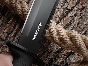 FLISSA Survival Hunting Knife with Sheath, 15-inch Full Tang Fixed Blade Tactical Bowie Knife with Sharpener & Fire Starter for Camping, Outdoor, Bushcraft