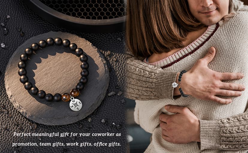 HGDEER Natural Stone Retirement Bracelet for Women/Men 2025, Going Away Farewell Gifts Valentine Gift For Coworkers Teacher with Gift Message Card