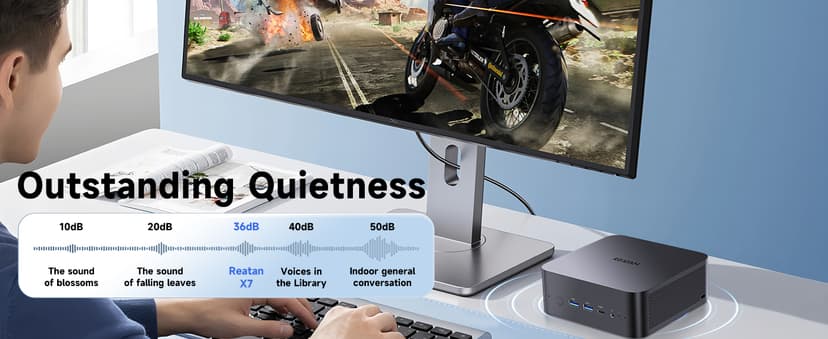 Reatan AI Oculink Mini Barebone PC AMD Ryzen 7 255 (8C/16T Upgraded 8745HS) Radeon 780M NO SSD & NO RAM & NO OS 8K Quad-Screen Display Desktop Gaming Mini Computers WiFi 7 BT:5.4 Built-in Speaker