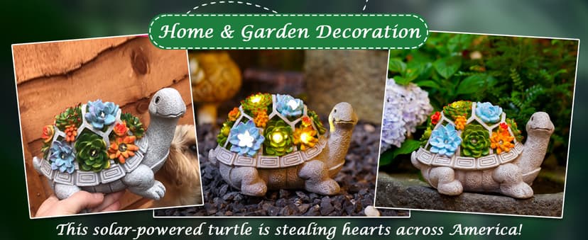 Nacome Solar Garden Outdoor Statues Turtle with Succulent and 7 LED Lights - Lawn Decor Tortoise Statue for Patio, Balcony, Yard Ornament - Unique Housewarming Gifts