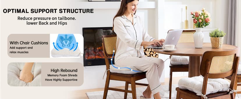 BETU Chair Cushions for Dining Chairs Set of 4,3.5" Thick Kitchen Table Chair Pads with Ties,Non Slip Backing and Covers, Seat Cushion for Dining Room,Bar,Patio Chairs,15.5"X15.5"X3.5",Beige