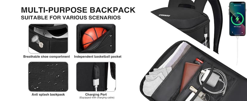 Basketball Backpack Bag Large Sports Bag with Separate Ball holder & Shoes compartment, Best for Basketball, Soccer,Volleyball,Gym