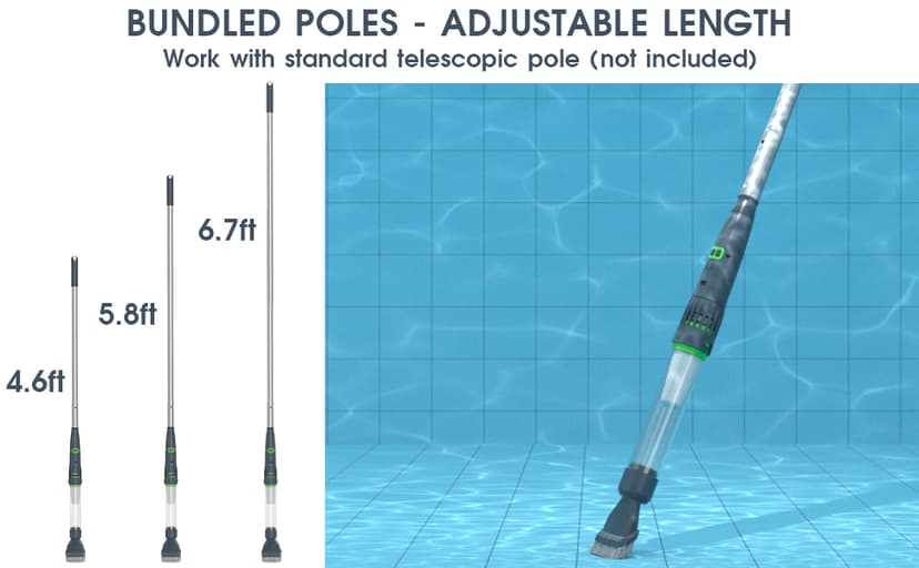 3 in 1 Rechargeable Pool & Spa Hot Tub Vacuum Cleaner - Dual Mode & Magnetic Drive System, 25µm Ultra Fine Mesh Filters for Hot Tub, Small Above Ground Pools - 90 Mins, Oil Absorbers, Poles