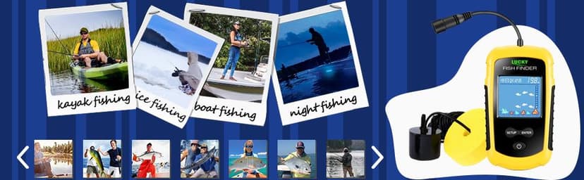 LUCKY Kayak Portable Fish Depth Finder Water Handheld Fish Finder Sonar Castable Kayak Boat Fishfinder Transducer Fishing LCD Display FFC1108