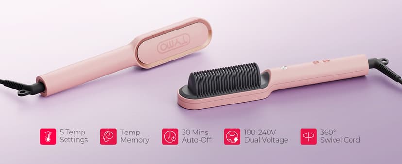 20s Fast Heat, 5 Temp Settings & Anti-Scald, Perfect for Professional Salon at Home, Sakura Pink TYMO Ring Hair Straightener Brush, 2-in-1 Straightening Brush & Hot Comb B07RLTPSLB