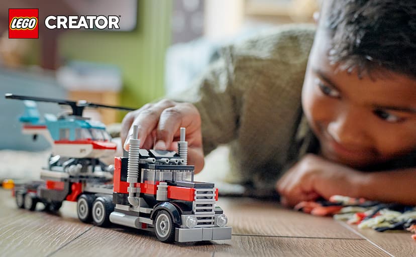 LEGO Creator 3 in 1 Flatbed Truck with Helicopter Toy, Transforms from Flatbed Truck Toy to Propeller Plane to Hot Rod and SUV Cars, Gift Idea for Boys and Girls Ages 7 Years Old and Up, 31146 B0CGY4J7QT
