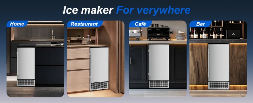 15'' Commercial Under Counter Ice Maker 110 LbS/Day Stainless Steel Ice Machine Built-in Freestanding Ice Maker with 30 Lb Bin Auto-Cleaning 24H Timer Gravity Drainage for Commercial Home