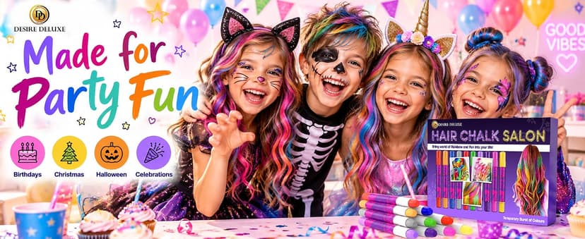 Desire Deluxe Hair Chalk for Girls Makeup Kit of 10 Temporary Colour Pens Gifts, Great Toy for Kids Age 5 6 7 8 9 10 11 12 13 Years Old, "Blue,Green,Grey,Pink,Purple