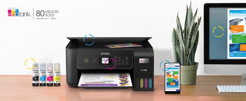 Epson EcoTank ET-2800 Wireless Color All-in-One Cartridge-Free Supertank with Scan and Copy, The Ideal Basic Home Printer - Black