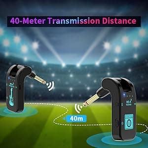 Wireless Guitar System 2.4 GHz with 8 Channels Rechargeable Audio Wireless Guitar Transmitter Receiver for Electric Guitar Bass Electric Wind Instruments,48K/16bit Real-time Transmissio (Black)