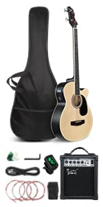 GLARRY Full Size Acoustic Electric Bass Guitar Beginner Kit w/ 15W Amp, Cutaway 4 Strings Electric Acoustic Bass Guitar w/Inbuilt Tuner, Bag, Strap, Picks, Strings, Bass Guitarra,Matte Black