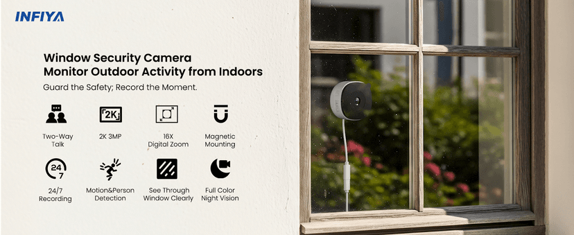 INFIYA 2K No Drill Window Camera-2 Pack 2.4Ghz & 5Ghz WiFi Dome Cameras for Home Security for Indoor & Outdoor Monitoring, Color Night Vision, Human Detection, 24/7 Recording, Ideal for Apartment, K1