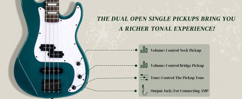 Ktaxon 4 String Electric Bass Guitar, PB-Style Full Size Standard Right Handed Beginner Kit with 20W AMP, Gig Bag, Strap, Upgrade Cable, Guitar Capo for Youths & Adults (Lake Blue)