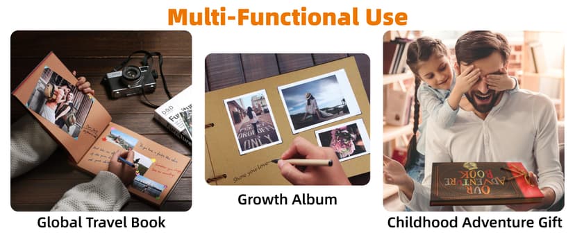 Scrapbook Photo Album,Our Adventure Book, Embossed Words Hard Cover Movie Up Travel Scrapbook for Anniversary, Wedding, Travelling, Baby Shower, etc (Adventure Book)