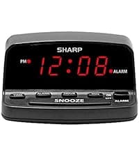 Sharp Digital Alarm with AccuSet - Automatic Smart Clock, Never Needs Setting - Great for Seniors, Kids, and Everyone who Doesn't Want to Set a Clock! Silver Case with Green LEDs