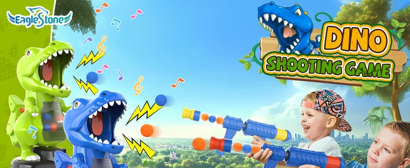 EagleStone T-Rex Dinosaur Shooting Toys for 6 7 8 Year Old Boys, Electronic Shooting Target Game with Air Pump Gun, 24 Balls, Foam Blaster Boy Toys Age 6-8 8-10, Christmas Birthday Gifts for Kids