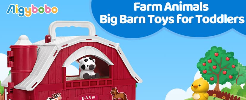 Aigybobo Farm Animals Big Barn Toys for 1 2 3 Year Old, Toddler Montessori Learning Toy, Farm Playset with Animal Figures and DIY Stickers, Christmas Birthday Gift for Baby Boys Girls Age 12-18 Months