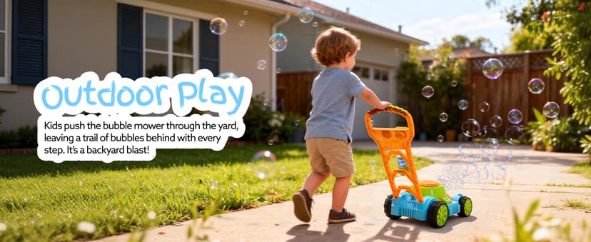 SLOOSH Bubble Lawn Mower Toddler Toys - Spill-Proof Bubble Machine Pretend Gardening Play Toy for Age 1 2 3 1-3 Year Old Baby Boys Indoor Outdoor Use, Push Toys Xmas Christmas Birthday Gifts (Blue)