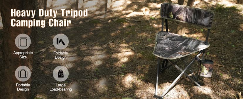 REDCAMP 2 Pack Tripod Hunting Chairs for Blinds, Folding Lightweight Portable Fishing Chair for Adults Hunting Stools with Backrest, Golf Chairs for Spectators, Camo