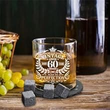 60th Birthday Gifts for Men Whiskey Glass Set, 60th Birthday Party Supplies with 11 Oz Whiskey Glass Coaster Stone Baseball Cap Apron Sock Funny Toilet Paper Keychain for Him, Dad, Husband, Friends