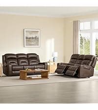 Watson & Whitely Genuine Leather Power Recliner Sofa, 3 Seater Wall Hugger Reclining Sofas with Power Headrest, USB & TypeC Ports, Electric Recliner Couch Set for Living Room, Saddle Brown