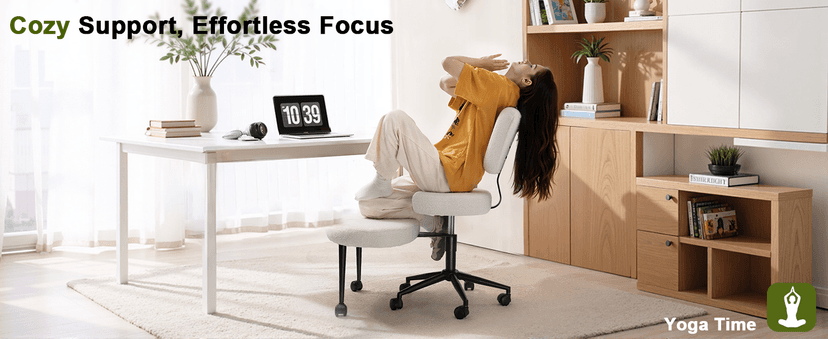 Waleaf Ergonomic Cross Legged Office Chair with Wheels, ADHD Chair for Adults, Meditation Chair, Yoga Office Chair, Kneeling Chairs with Comfortable Back Support, Height Adjustable, Teddy Fabric