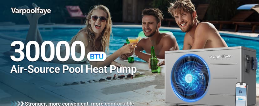 30,000 BTU Electric Pool Heater for Above Ground Pool Swimming Pool Heat Pump Inground Pool Heater 120V 8,000 Gallon Heating or Cooling WiFi Control Schedule