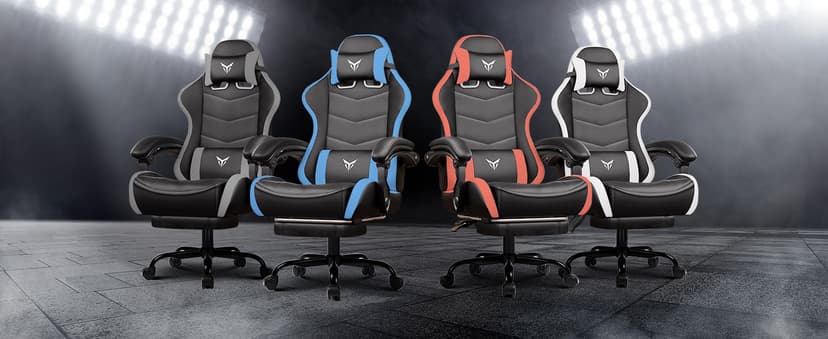 GTPLAYER Gaming Chair High Back Computer Chairs with Foot Rest for Adults, Ergonomic Height Adjustable Recliner Chair 300lbs with Linkage Armrest and Lumbar Support for Home Office, White