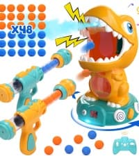 EagleStone Dinosaur Shooting Toys for Boys 5 6 7 8 9 Years Old, Electronic Kids Target Games w/ Air Pump Gun, LCD Score Record, Sound, 24 Foam Balls, Birthday Party Favor,Christmas Gifts for Toddlers