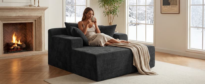 66" Chaise Lounge Chair Indoor, Oversized Boneless Lounge Chair with 3 Pillows, Chenille Cloud Reading Chair for Living Room Bedroom, Deep Seat Sleeper Couch, No Assembly Required