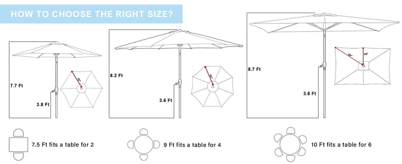 Blissun 9' Outdoor Patio Umbrella, Outdoor Table Umbrella, Yard Umbrella, Market Umbrella with 8 Sturdy Ribs, Push Button Tilt and Crank