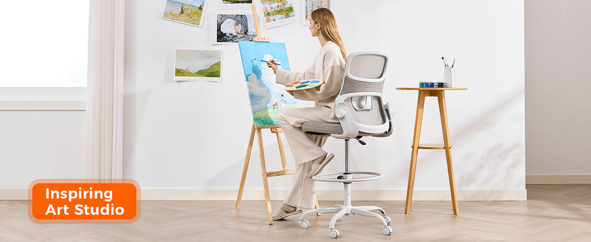 Drafting Chair Armless, Tall Office Chair with Adjustable Foot Ring and Lumbar Support, Ergonomic Mesh High Desk Chair for Standing Desk, Black