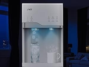 IKT 4-in-1 Hot/Cold Water Cooler with Ice Maker, 5 Gal, Bottom Load, Bullet Ice 22lbs Per Day Innovative Slim & Sleek Design for Home or Office White