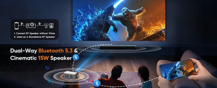 TMY Mini Projector, Upgraded Bluetooth Projector with Screen, 1080P Full HD Portable Projector, Movie Projector Compatible with TV Stick Smartphone/HDMI/USB, indoor & outdoor use