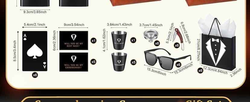 60Pcs Groomsmen Gifts Set of 6, Groomsmen Proposal Box with Flasks Sunglasses PU Leather Toiletry Bag Bottle Opener for Wedding Groomsman Best Man Gift