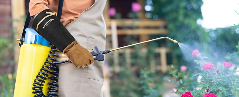 HANDLANDY Long Gardening Gloves for Men & Women, Pigskin Leather Rose Pruning Gloves, Breathable Thorn Proof Gauntlet Glove (Brown-Pigskin, M)