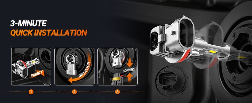 SEALIGHT H11/H9/H16 Bulbs, 40000LM 6500K Cool White H8 Fog Bulbs, 1:1 Mini Size, Powersports Accessory Lights with Fan, 3 Mins Plug-N-Play, Pack of 2