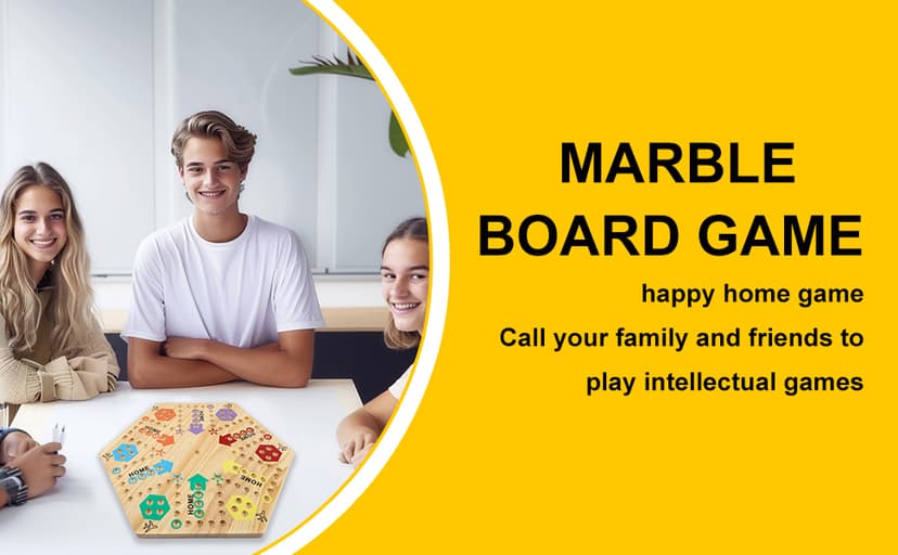 Original Marble Game Wahoo Board Game Double Sided Painted Wooden Fast Track Board Game for 6 and 4 Players 6 Colors 24 Marbles 6 Dice for Family Friends