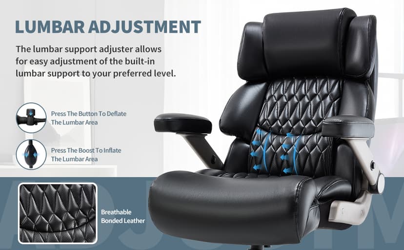 Big and Tall Office Chair 700lbs- Large High Back Executive Computer Desk Chair with 3D Flip-Up Arms, Adjustable Lumbar Support, Extra Wide Plus Size Seat, Heavy Duty Metal Base & Quiet Rubber Wheels