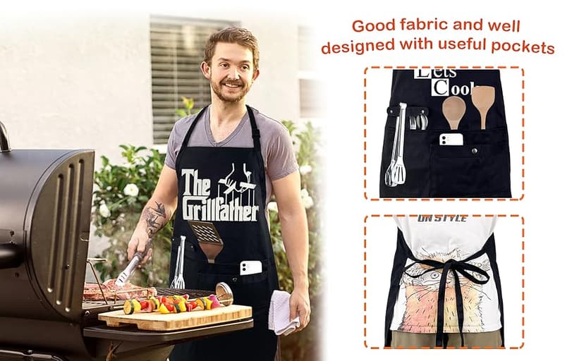 Funny Cooking Chef Apron with Pockets BBQ Kitchen Work Aprons Birthday Dad Creative Gifts