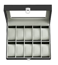 SONGMICS Watch Box, 12-Slot Watch Case Organizer with Large Glass Lid, 2 Layers, Removable Pillows, Metal Lock, Gift for Loved Ones, Black Synthetic Leather, Black Lining UJWB012B03