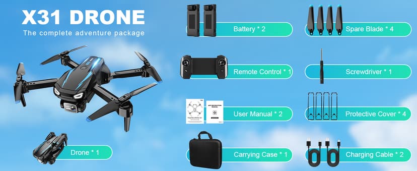 Drone with 1080P Camera, Foldable Remote Control Quadcopter for Adults Beginners, Mini Drone with Stable Hover, Waypoint Fly, 3D Flips, One Key Start, 2 Batteries, Easy to Fly Indoors & Outdoors