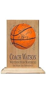Basketball Coach Gift Plaque - Coaches Recognition Award Trophy - SIGNABLE PERSONALIZED For Team Signatures & Thank You Notes - Solid Wood - 8.5in x 11in x .75in (Basketball Coach)